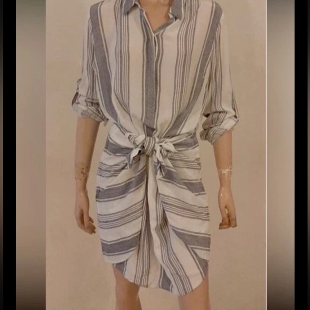 Witchery Dress Coastal Beachy Nautical Blue White Stripe Flowey SZ 14 Tie wrap
